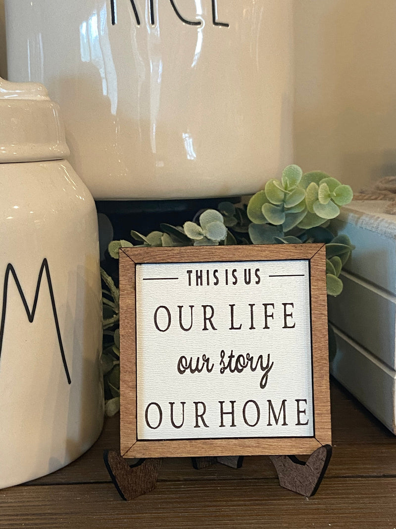 Miniature tiered tray wood signs 3x3