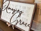 Amazing Grace 3D laser cut wood sign custom sizing laser cut engraved Farmhouse style Home decor