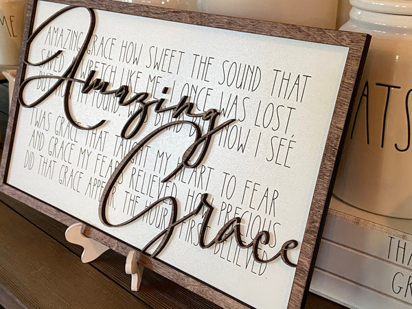 Amazing Grace 3D laser cut wood sign custom sizing laser cut engraved Farmhouse style Home decor