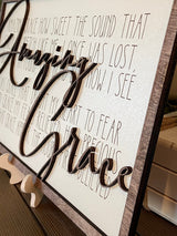 Amazing Grace 3D laser cut wood sign custom sizing laser cut engraved Farmhouse style Home decor