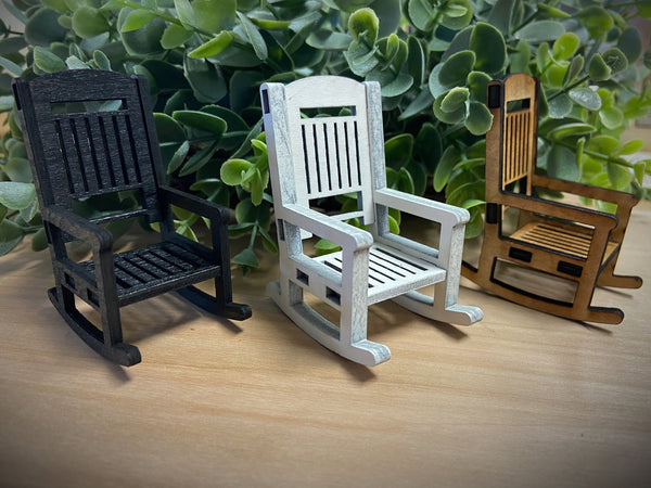 Miniature rocking chair tiered tray dollhouse decor
