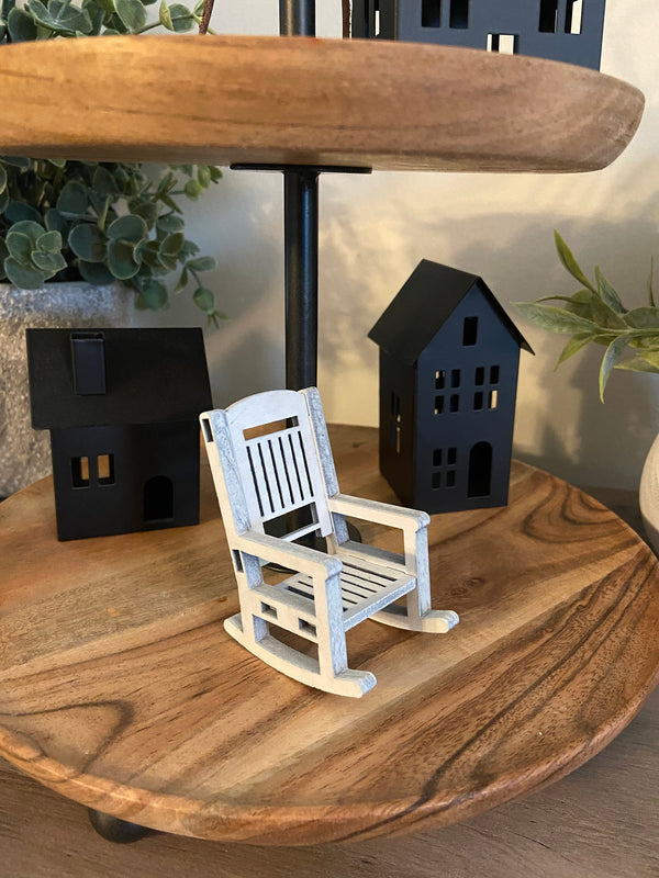 Miniature rocking chair tiered tray dollhouse decor
