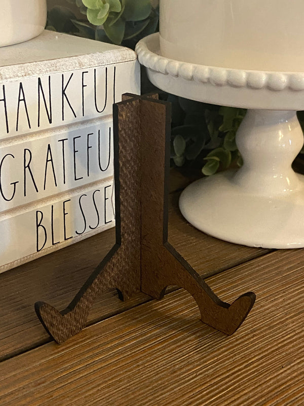 mini wood sign stand holds 3 inch sign
