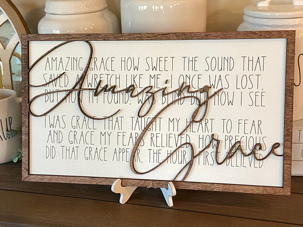 Amazing Grace 3D laser cut wood sign custom sizing laser cut engraved Farmhouse style Home decor