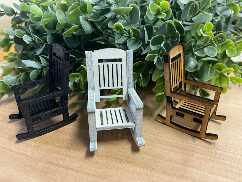 Miniature rocking chair tiered tray dollhouse decor