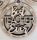 Best teacher ever Christmas ornament wood laser cut engraved