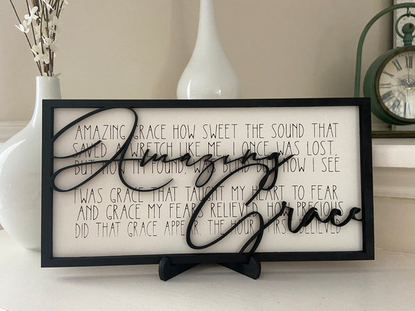 Amazing Grace wood sign laser engraved Jesus Christian 6x12 black with easel