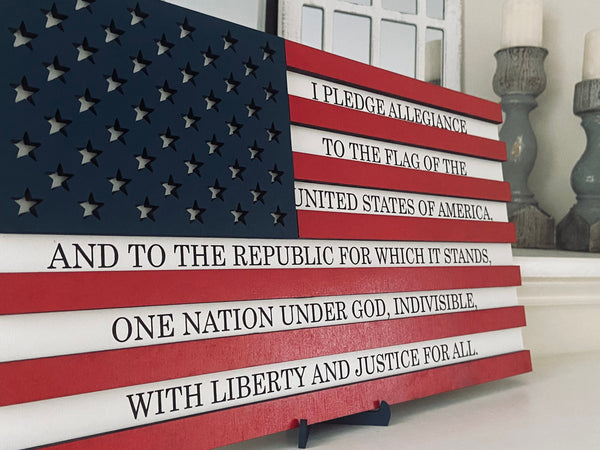 American flag Pledge of allegiance wood sign laser cut engraved America