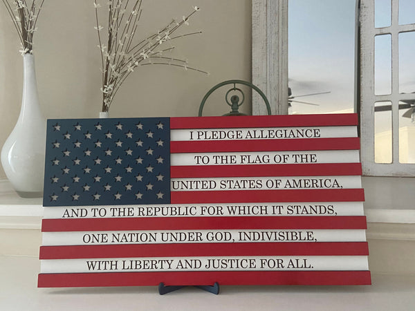 American flag Pledge of allegiance wood sign laser cut engraved America