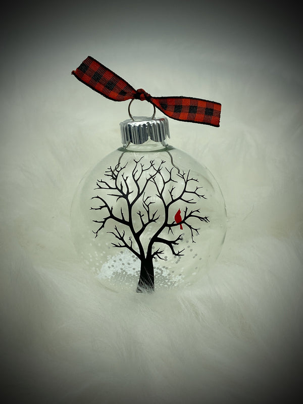 Glass  cardinal tree memorial ornament in memory of Christmas cardinal loss Christmas ornament