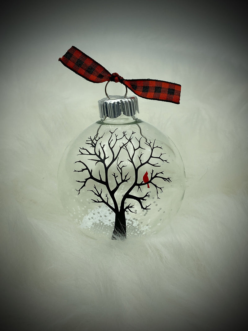 Glass  cardinal tree memorial ornament in memory of Christmas cardinal loss Christmas ornament