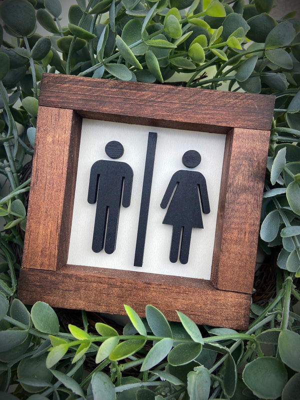 Farmhouse wood 5”x5” wood bathroom sign potty