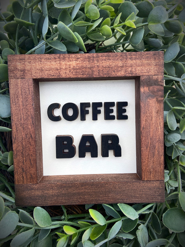 Farmhouse coffee bar wood sign kitchen decor tiered tray size 5x5