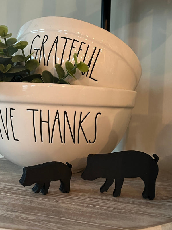 Pig and piglet  stand alone wood cutouts laser cut and painted black perfect addition to a tiered tray farmhouse decor see all pictures