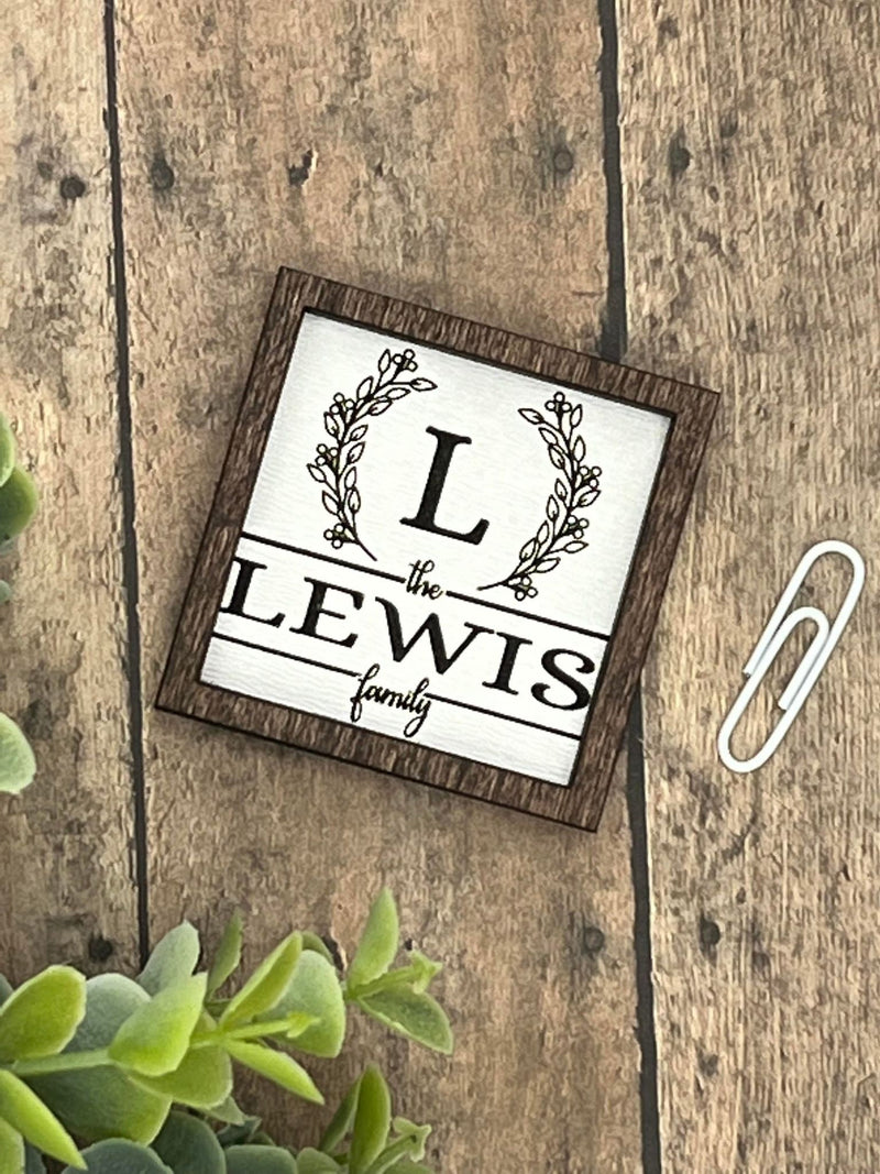 Miniature Custom engraved Family last name wood sign Farmhouse style  Red mahogany frame Boho housewarming New home Newlyweds gift