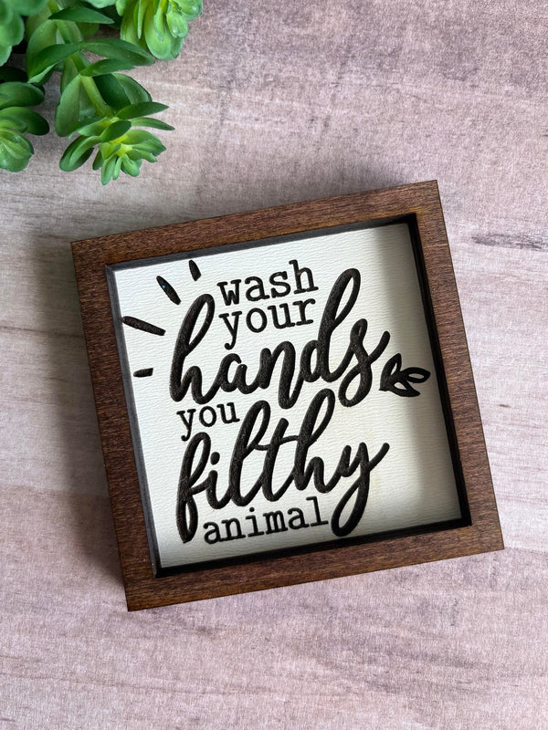 Miniature tiered tray wood signs 3x3 bathroom addition humor funny get naked poop sweet cheeks wash your hands housewarming gift