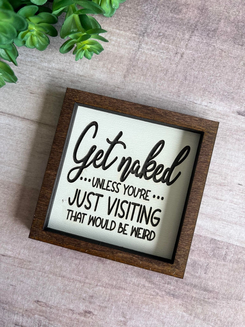 Miniature tiered tray wood signs 3x3 bathroom addition humor funny get naked poop sweet cheeks wash your hands housewarming gift