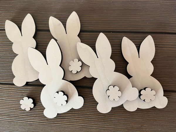 Unfinished DIY Bunny Rabbit Easter Cottontail Wood Cutout Craft Project - 4" Tall, birch  Wood, 1/4" Thickness