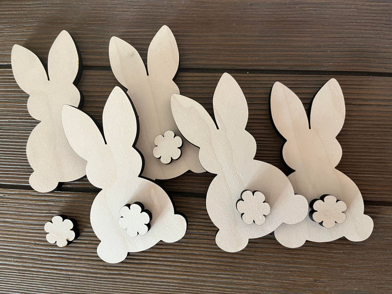 Unfinished DIY Bunny Rabbit Easter Cottontail Wood Cutout Craft Project - 4" Tall, birch  Wood, 1/4" Thickness
