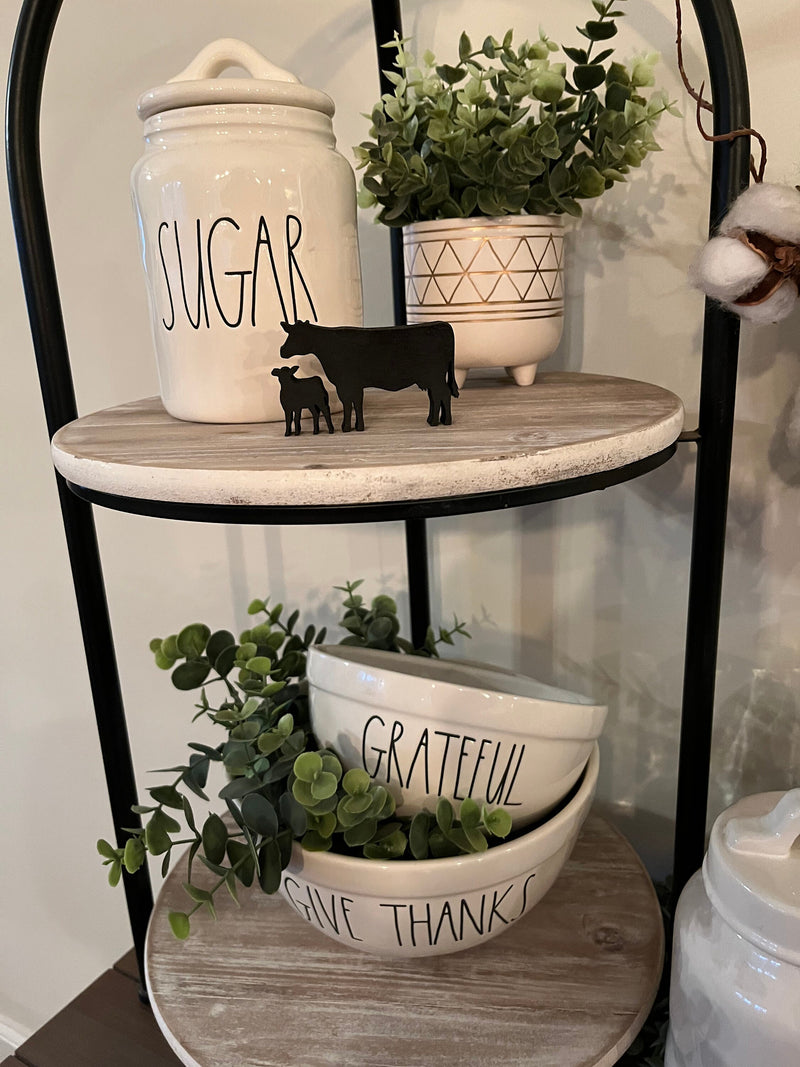 Black Mini Cow and Calf Wood Cutouts - 2 Piece Set for Tiered Tray Decor, Laser Cut and Painted - Farmhouse Decor