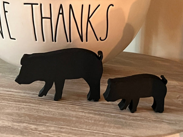 Pig and piglet  stand alone wood cutouts laser cut and painted black perfect addition to a tiered tray farmhouse decor see all pictures