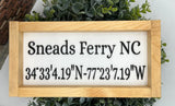 Location gps coordinates farmhouse boho wood sign handmade compass wedding gift town city honeymoon 6x12"