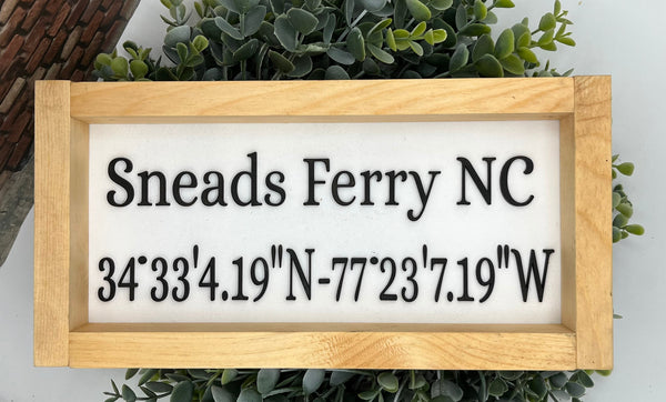 Location gps coordinates farmhouse boho wood sign handmade compass wedding gift town city honeymoon 6x12"