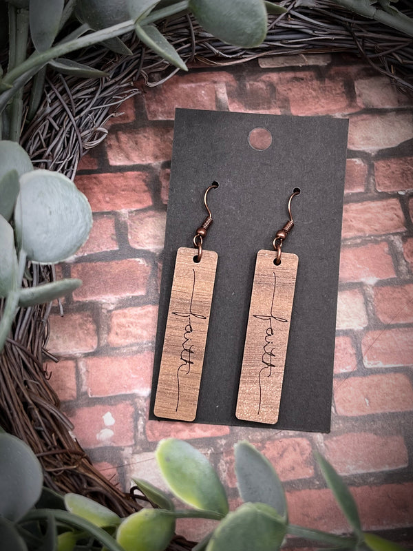 Walnut wood Faith earrings spiritual Easter spring style gift for her minimalist