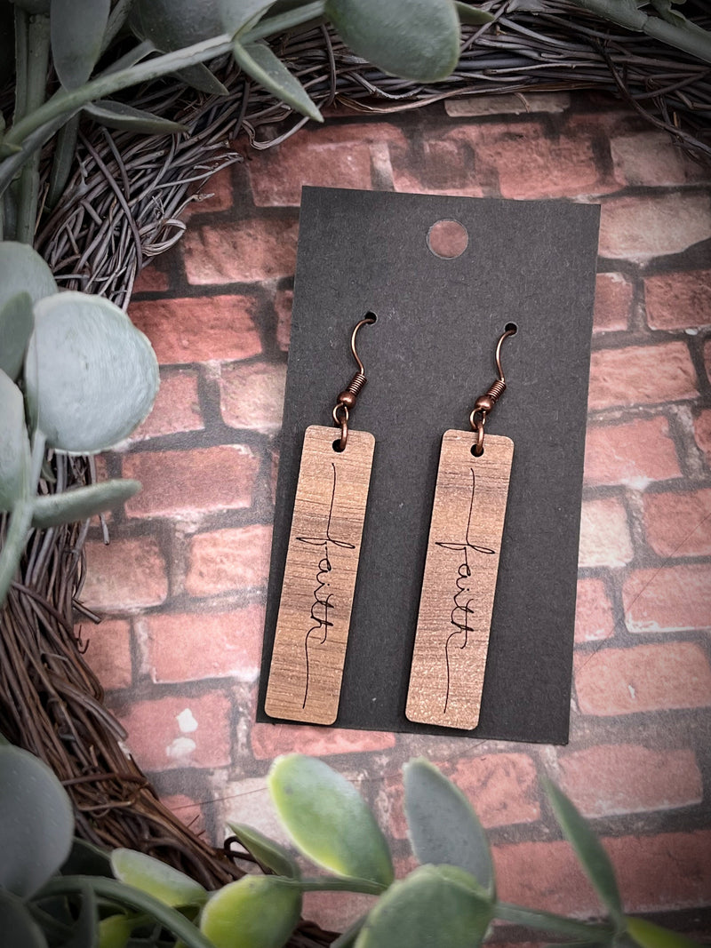 Walnut wood Faith earrings spiritual Easter spring style gift for her minimalist