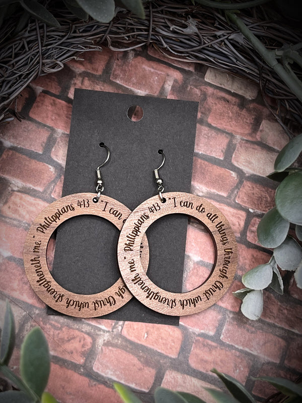 Walnut wood Faith earrings spiritual Easter spring style gift for her minimalist   Adorable solid walnut  I can do all things through Christ