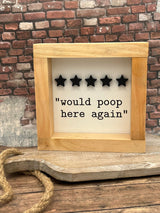 Would Poop here again 3d wood sign Farmhouse style Bathroom funny Pecan stain Boho housewarming New home Newlyweds gift home décor