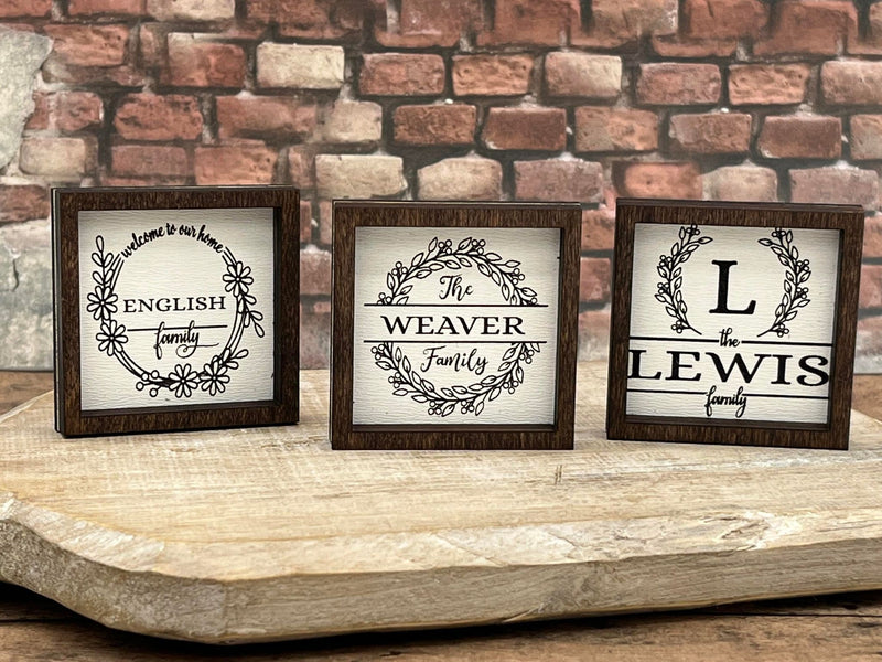 Miniature Custom engraved Family last name wood sign Farmhouse style  Red mahogany frame Boho housewarming New home Newlyweds gift