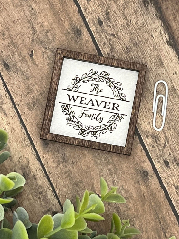 Miniature Custom engraved Family last name wood sign Farmhouse style  Red mahogany frame Boho housewarming New home Newlyweds gift