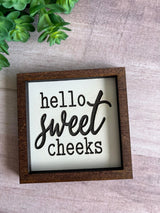 Miniature tiered tray wood signs 3x3 bathroom addition humor funny get naked poop sweet cheeks wash your hands housewarming gift