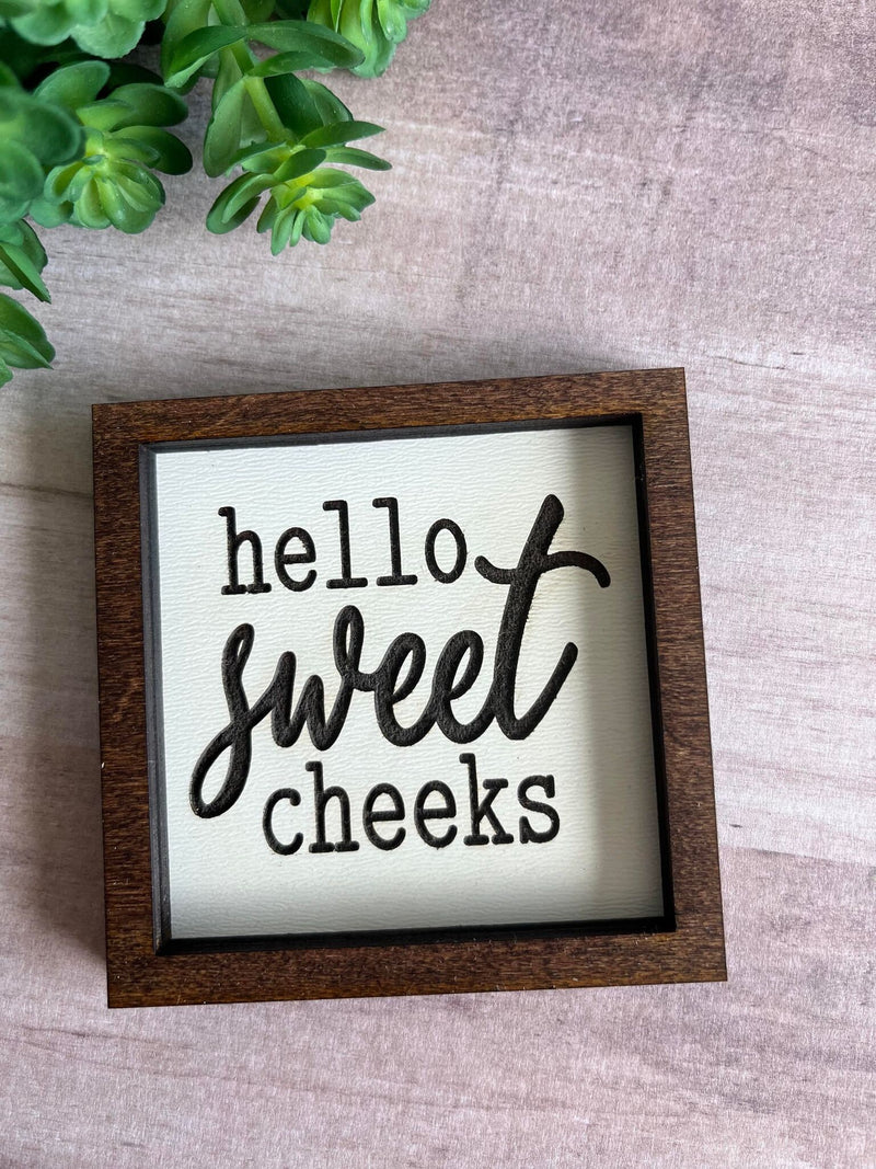 Miniature tiered tray wood signs 3x3 bathroom addition humor funny get naked poop sweet cheeks wash your hands housewarming gift