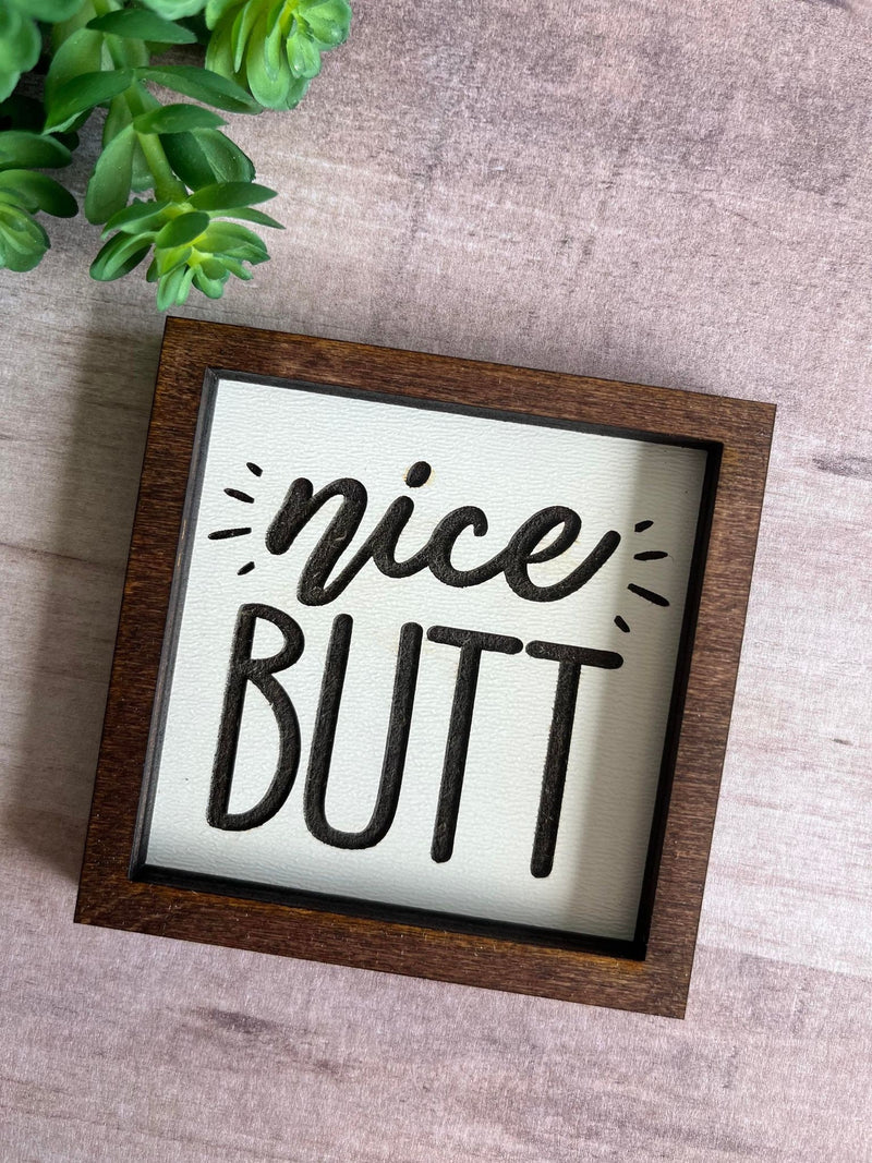 Miniature tiered tray wood signs 3x3 bathroom addition humor funny get naked poop sweet cheeks wash your hands housewarming gift