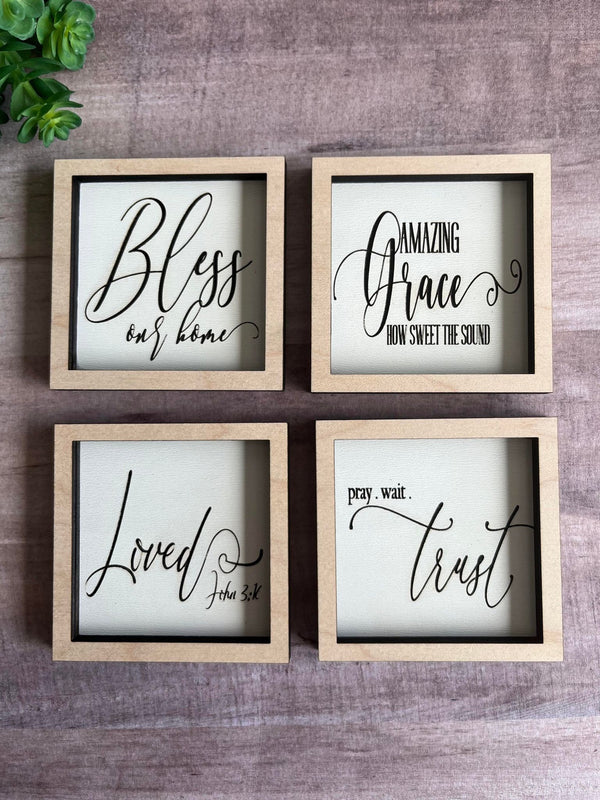 Miniature tiered tray wood signs 3x3 Christian addition spring Easter bible Jesus Amazing grace