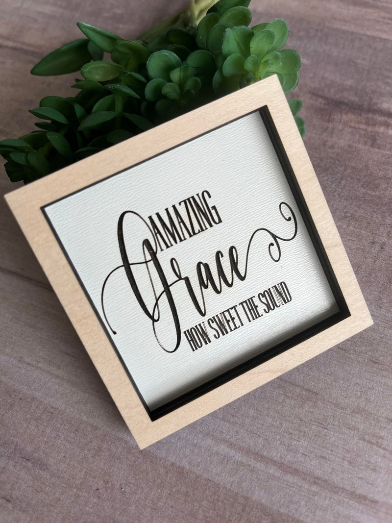 Miniature tiered tray wood signs 3x3 Christian addition spring Easter bible Jesus Amazing grace
