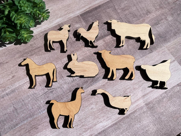 Farm Animal wood cutouts Farmhouse Cow Pig Chicken Rooster Horse Goose Lamb Sheep Donkey Llama pig