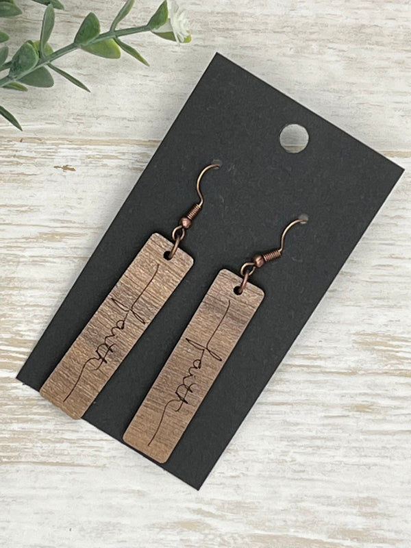 Walnut wood Faith earrings spiritual Easter spring style gift for her minimalist