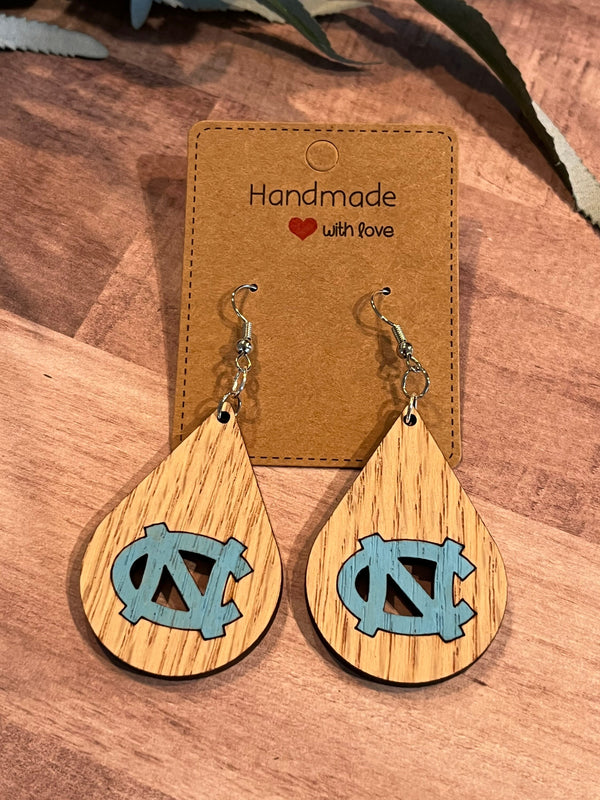 NC North Carolina Dangle earrings  wood Tarheels College gift for her