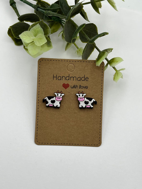 Hand painted farm animal stud earrings pig cow sheep minimalist gift for her barn
