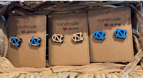 UNC Tar Heels Stud Earrings | Lightweight Wood  | Carolina Blue North Carolina