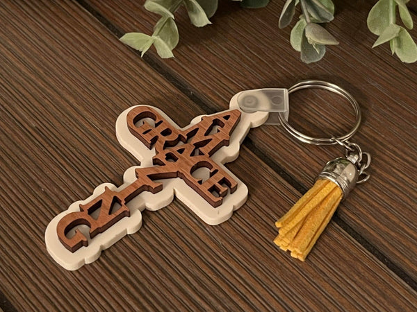 Amazing Grace layered wood acrylic keychain Jesus Christians Bible Church Spring Easter Car accessory