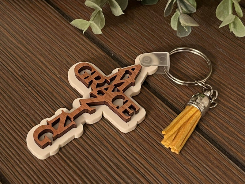 Amazing Grace layered wood acrylic keychain Jesus Christians Bible Church Spring Easter Car accessory