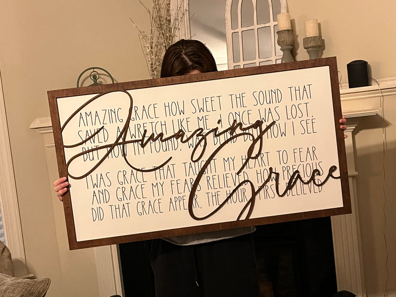 Amazing Grace 3D laser cut wood sign custom sizing laser cut engraved Farmhouse style Home decor