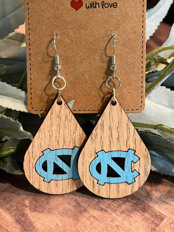 NC North Carolina Dangle earrings  wood Tarheels College gift for her