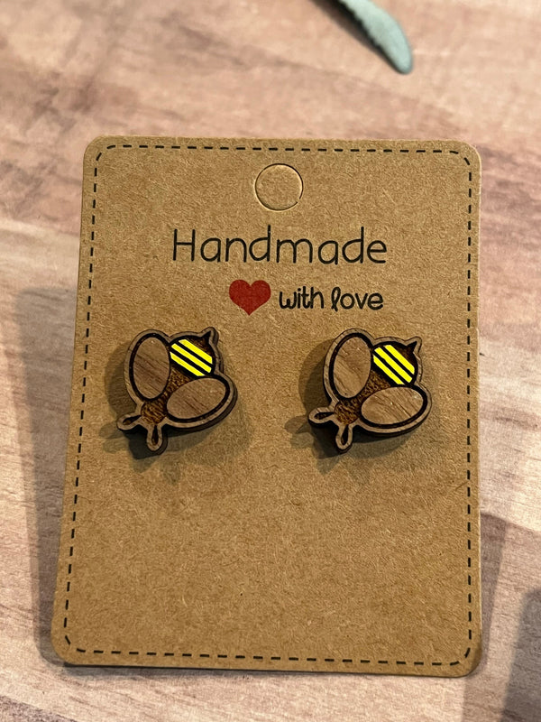 Bee Stud earrings  wood gift for her