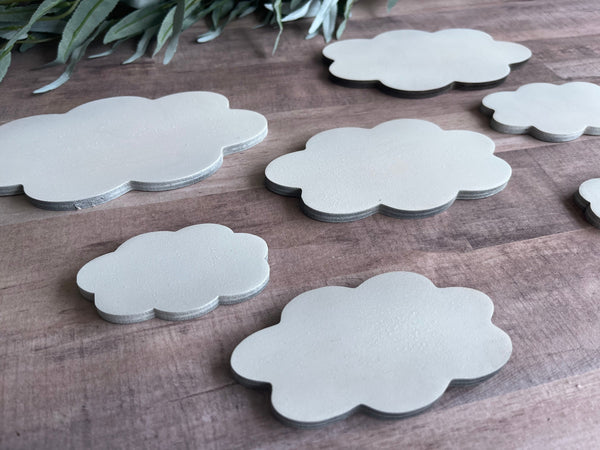 Cloud Wall Decals, Set of 7 Fluffy Clouds, Wood Clouds for Nursery Classroom or Playroom, Great for boho bedroom decor