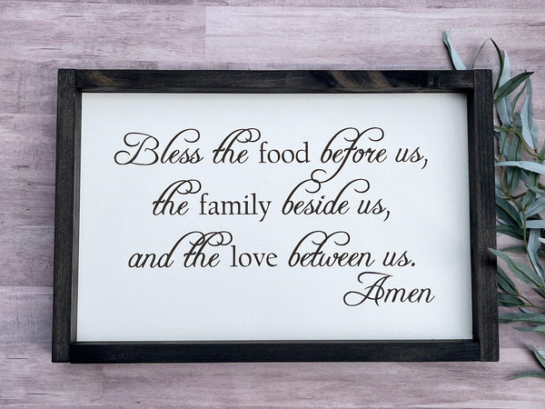 Bless the food before us Kitchen  laser engraved Farmhouse wood sign 12x18" coffee stain Boho housewarming New home Newlyweds gift home